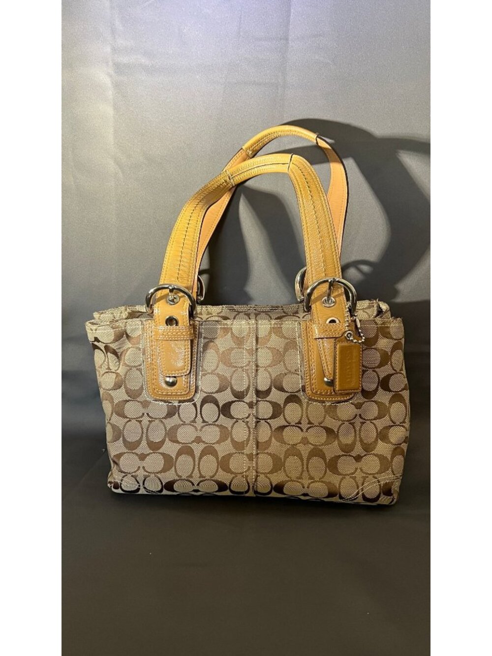 Coach Signature Canvas Bag With Tan Leather Trim & Silver Hardware A0967-F13117